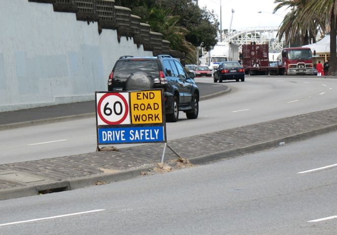 End of road work along St Kilda Road in St Kilda (Melbourne)