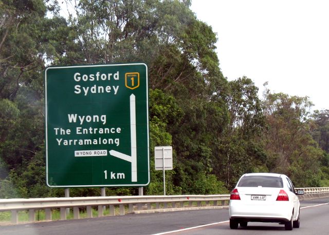 Exit from Highway 1 freeway near Wyong, NSW