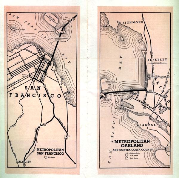 San Francisco and Oakland close-up maps from 1930s Bay Bridge brochure