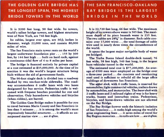 Outside pages of 1939 guide pamphlet about San Francisco Bay bridges