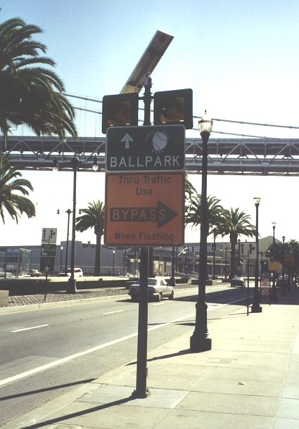 Traffic warning sign on San Francisco's Embarcadero