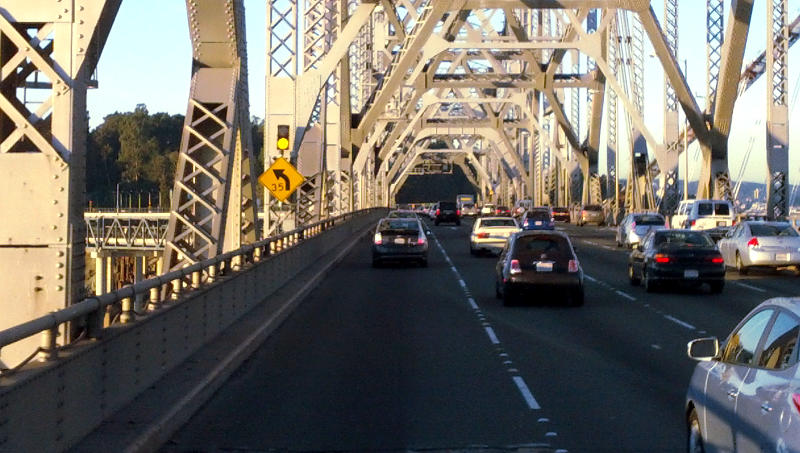 Approaching the curve on the east span of the Bay Bridge (2012)