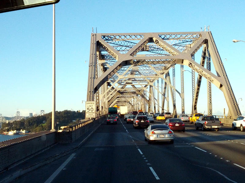 The eastern approach to the San Francisco-Oakland Bay Bridge meets the east span of the bridge (2012)