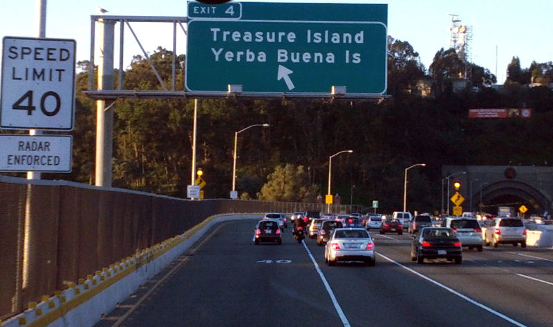 The temporary S-curve at the Treasure Island exit from the Bay Bridge westbound (2012)