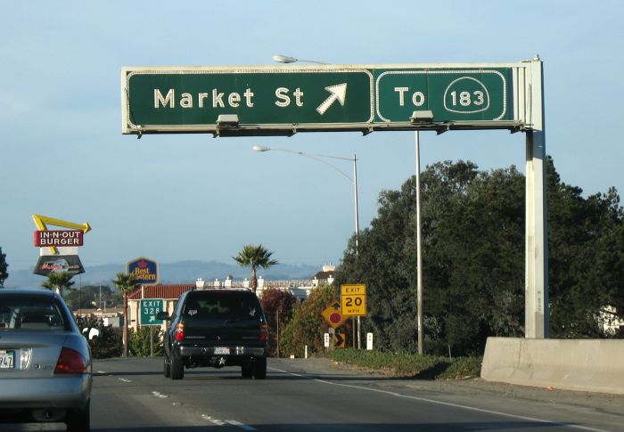 Trailblazer on a Big Green Sign on US 101 in Salinas