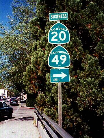 Dual business routes in Nevada City, California