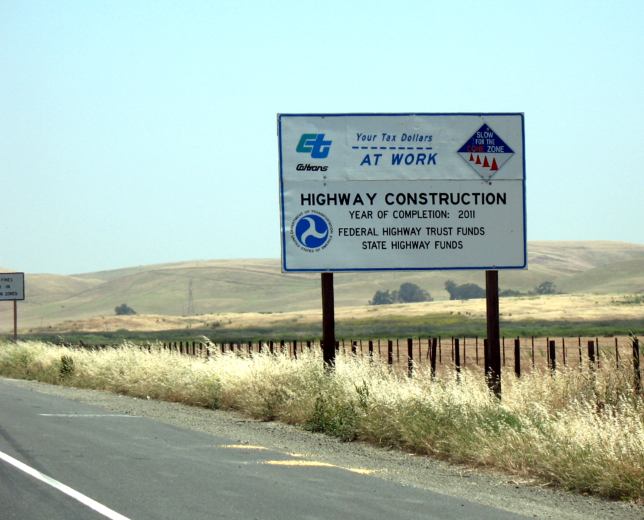 Funding sign on California 12 east of Suisun City