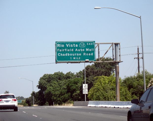 Advance exit sign for California 12 from eastbound Interstate 80