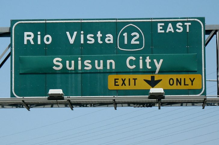 California 12 exit from eastbound Interstate 80 in Fairfield (close-up)