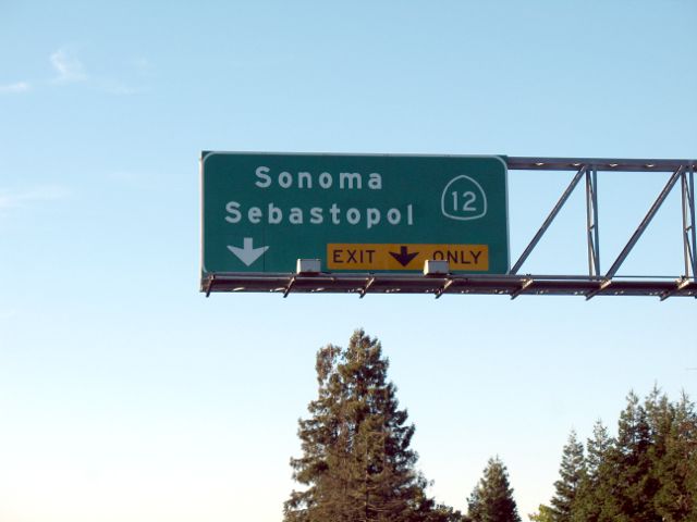 Exit sign for California 12 from US 101 in Santa Rosa