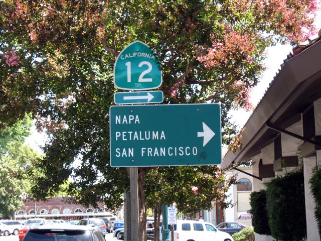 Destinations on California 12 eastbound in Sonoma