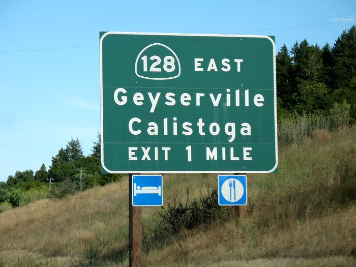 Advance exit sign for California 128 on US 101 southbound