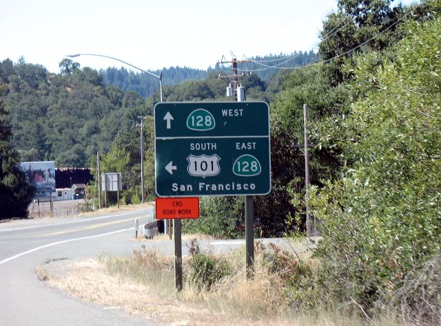 Single-panel route markers on California 128