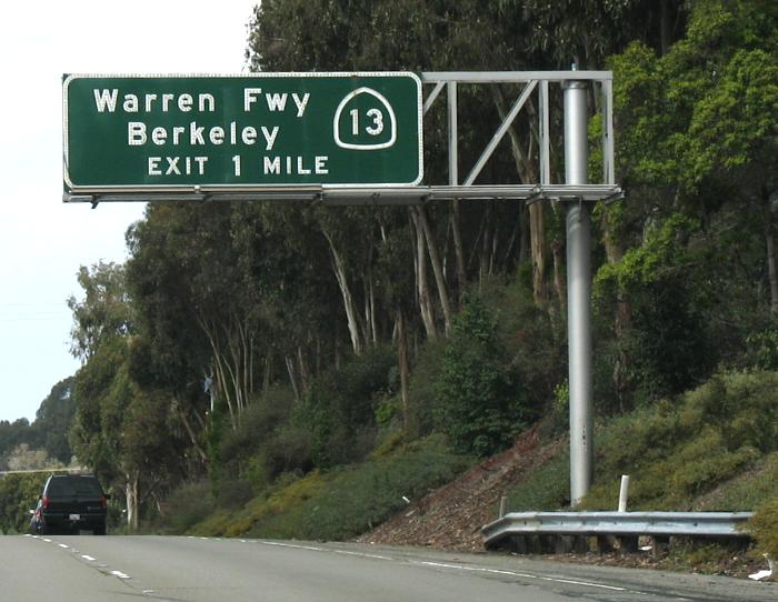 Close-up view of California 13 exit from Interstate 580 in Oakland