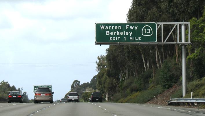 Freeway view of California 13 exit from Interstate 580 in Oakland