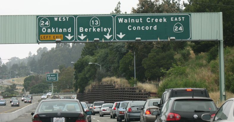 California 13 northbound approaching California 24 in Oakland