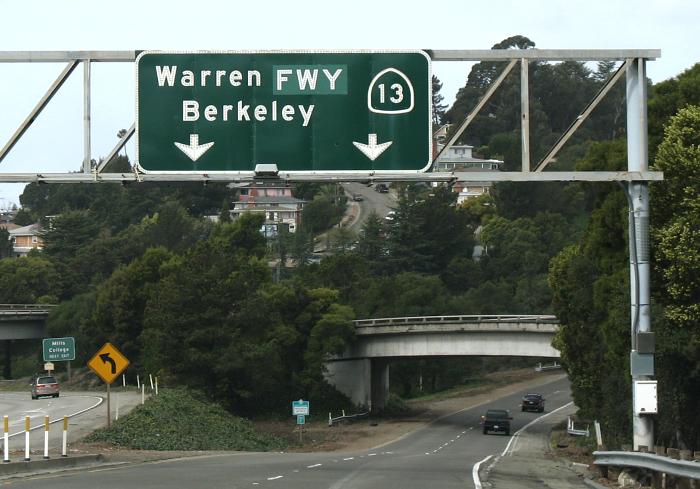 Southern endpoint of the Warren Freeway, California 13 at Interstate 580 in Oakland