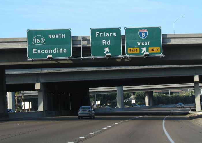 Button reflectors on California 163 at Interstate 8 in San Diego
