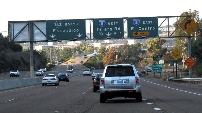 Interstate 8 at California 163 northbound in San Diego