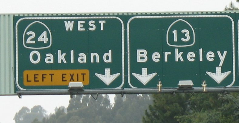 Close-up of button reflectors on California 13, the Warren Freeway in Oakland