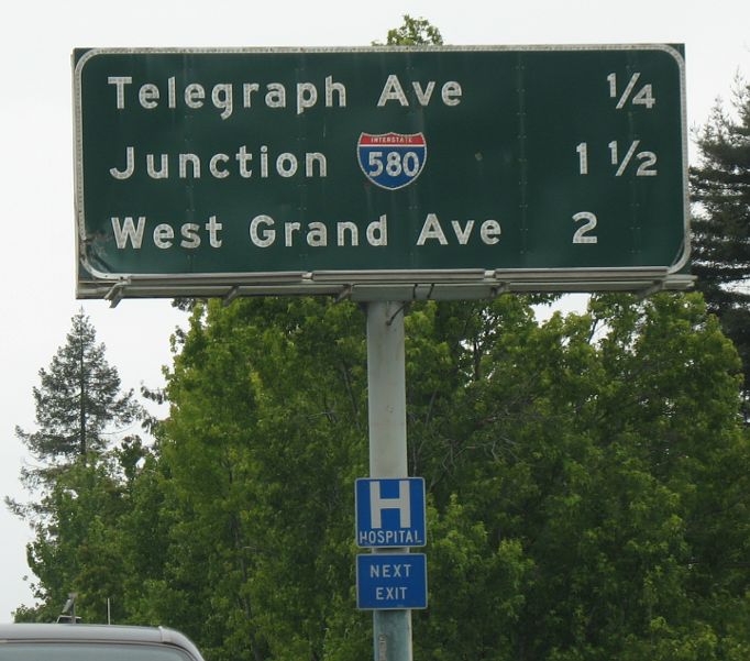 Destinations on westbound California 24 in Oakland