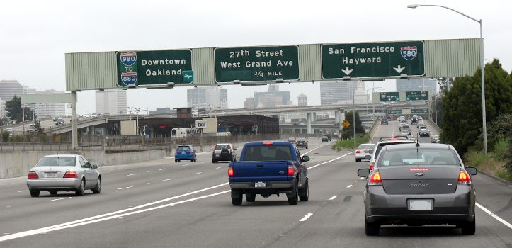 California 24 at its western terminus at Interstate 580 and Interstate 980 in Oakland
