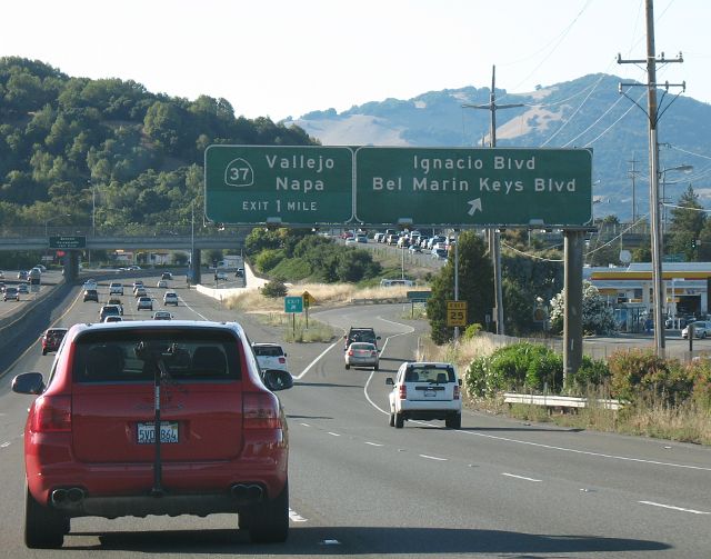 Advance exit sign for California 37 from US 101 in Marin County