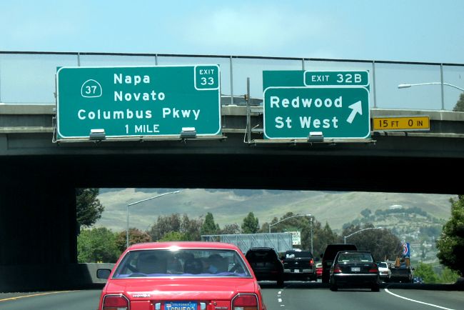 Advance sign for California 37 exit from eastbound Interstate 80 in Vallejo