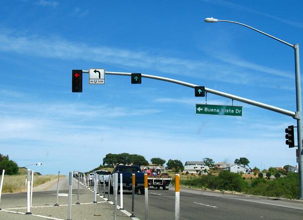 Single-arrow signals on California 46 in Paso Robles