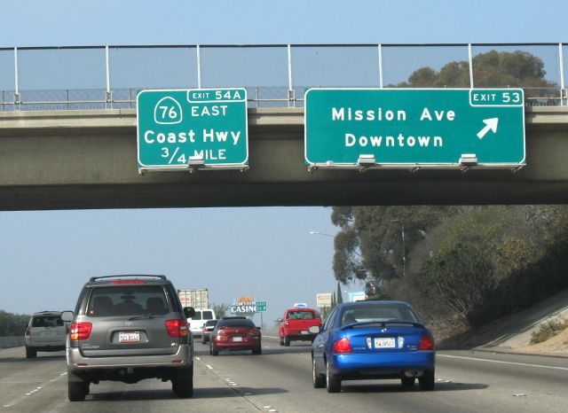 Exits in downtown Oceanside, California from Interstate 5