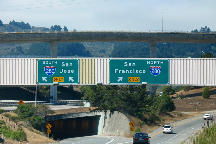 California 92 at Interstate 280 in San Mateo, scenic view with flyover in the background