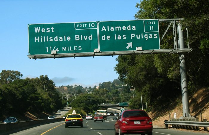 An example of exit numbers now being used on California exit signs