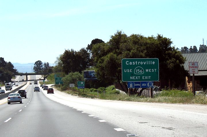 Advisory destination sign for Castroville on US 101 south at California 156 west