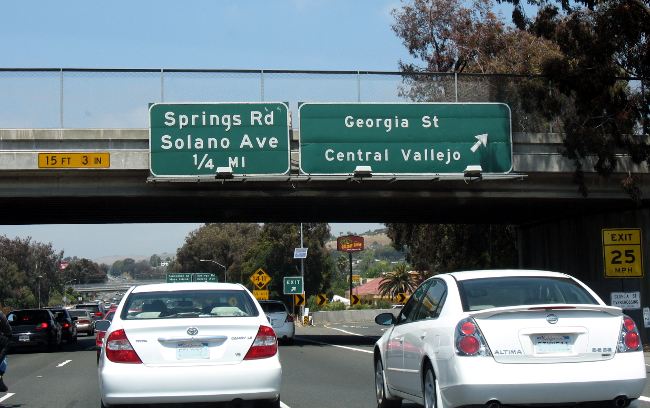 Exit sign for Central Vallejo on eastbound Interstate 80