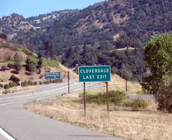 Last exit sign on US 101 in Cloverdale, California