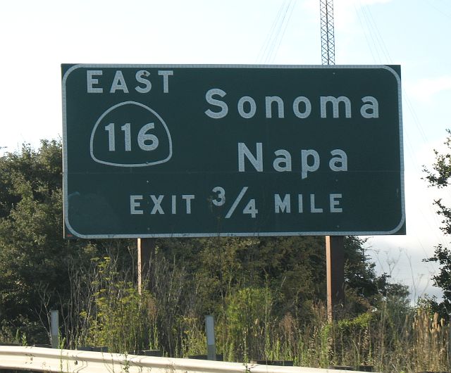 Advance exit sign for East California 116 in Petaluma