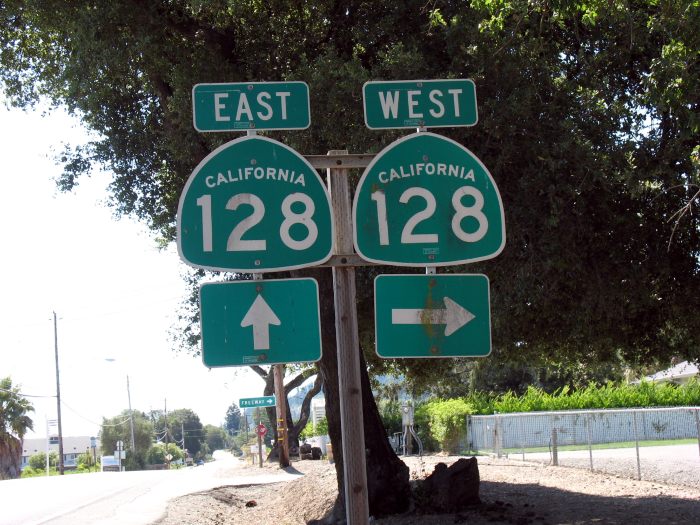 Eastbound and westbound California 128 in Geyserville