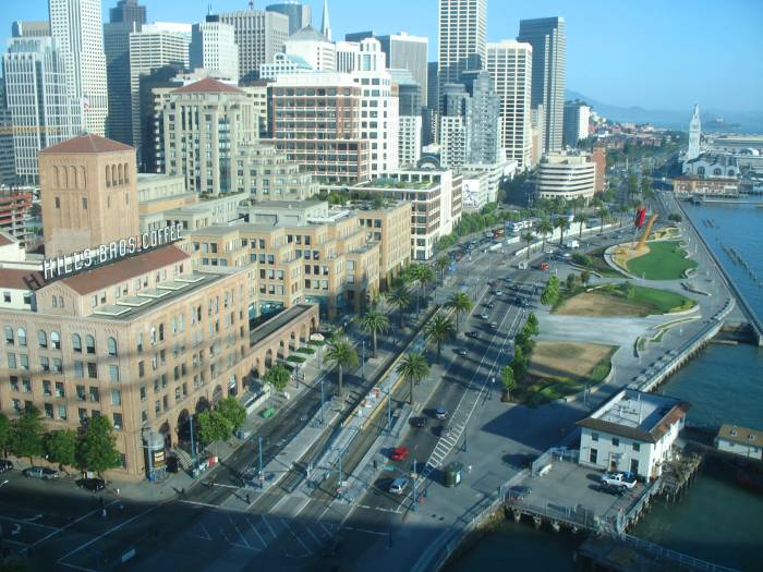 View of the Embarcadero from the Bay Bridge, San Francisco