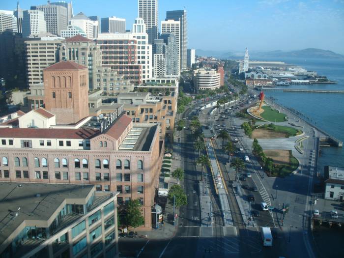 View of the Embarcadero from the Bay Bridge, San Francisco