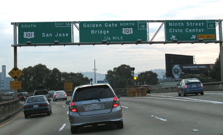 Exits from Interstate 80 at the western endpoint of the route in San Francisco