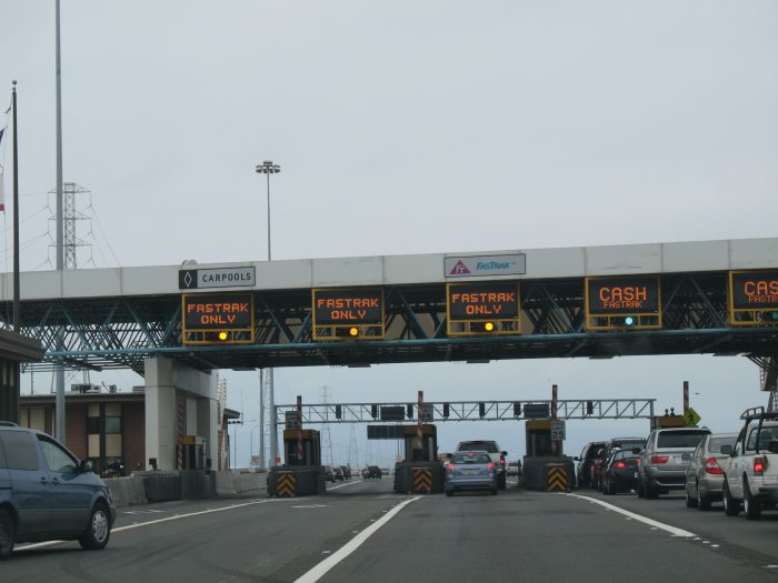 Variable message signs at the San Mateo Bridge toolbooths (California 92)