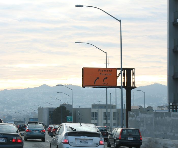 Big orange sign at the Fremont/Folsom Street exit off Interstate 80 in San Francisco