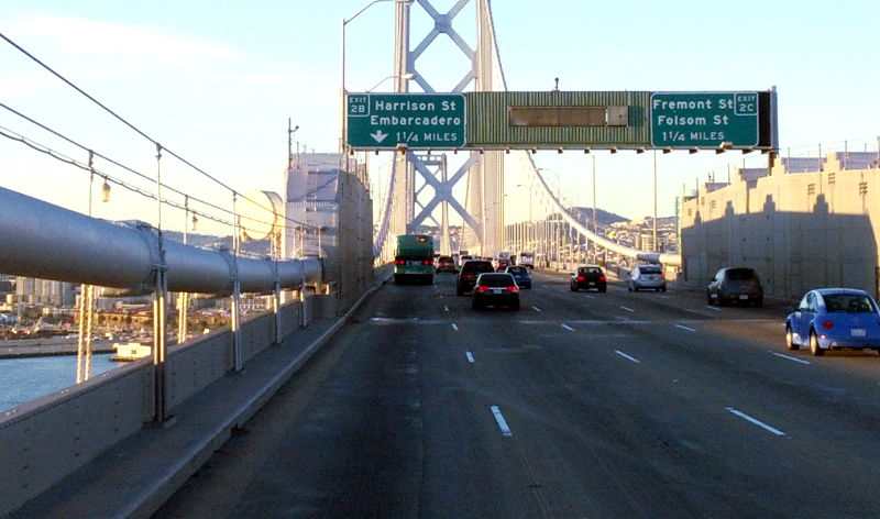 Exits from Interstate 80 for downtown San Francisco, mounted on the west span of the Bay Bridge (2012)