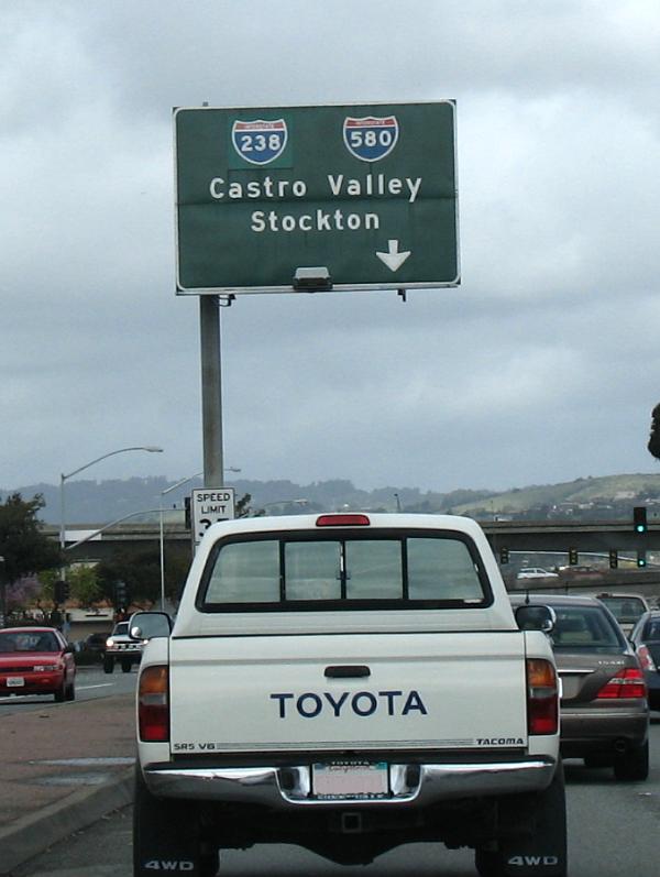 Button reflectors for the Interstate 238 freeway entrance in San Leandro, California