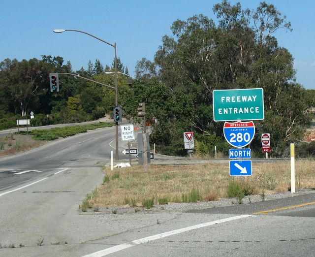 Interstate 280 entrance from Sand Hill Road in San Mateo County, California