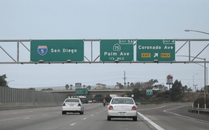 Advance exit sign for California 75 just south of Chula Vista
