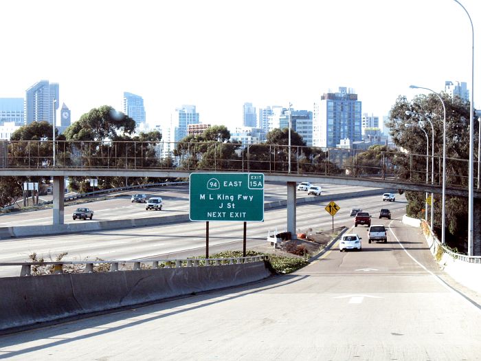 California 94 is the next exit after this freeway entrance in San Diego