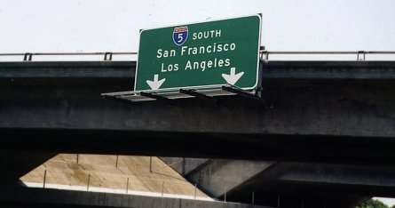 Freeway entrance designating San Francisco for I-5 in Stockton, California
