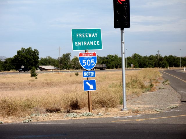 Freeway entrance for Interstate 505 in Yolo County, California
