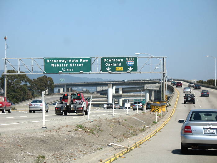 View of the upcoming Interstate 980 interchange, the mini-maze, from the California 24 ramp from I-580